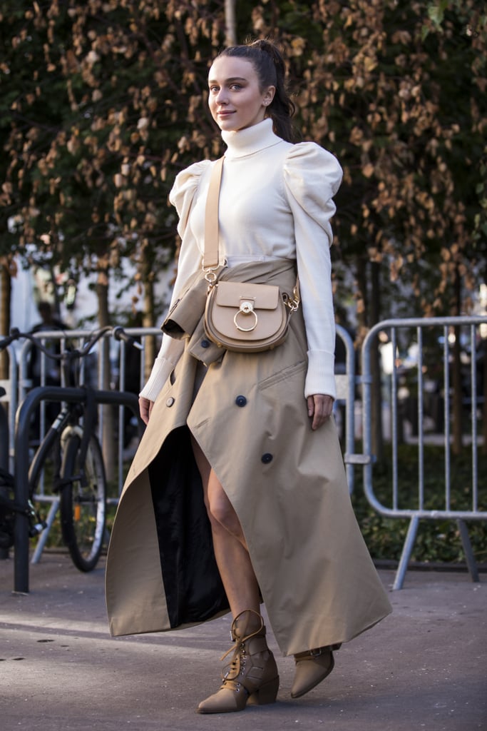 Go for a modest, Victorian-inspired look with a pouf-sleeved turtleneck and lace-up booties with pointy toes.
