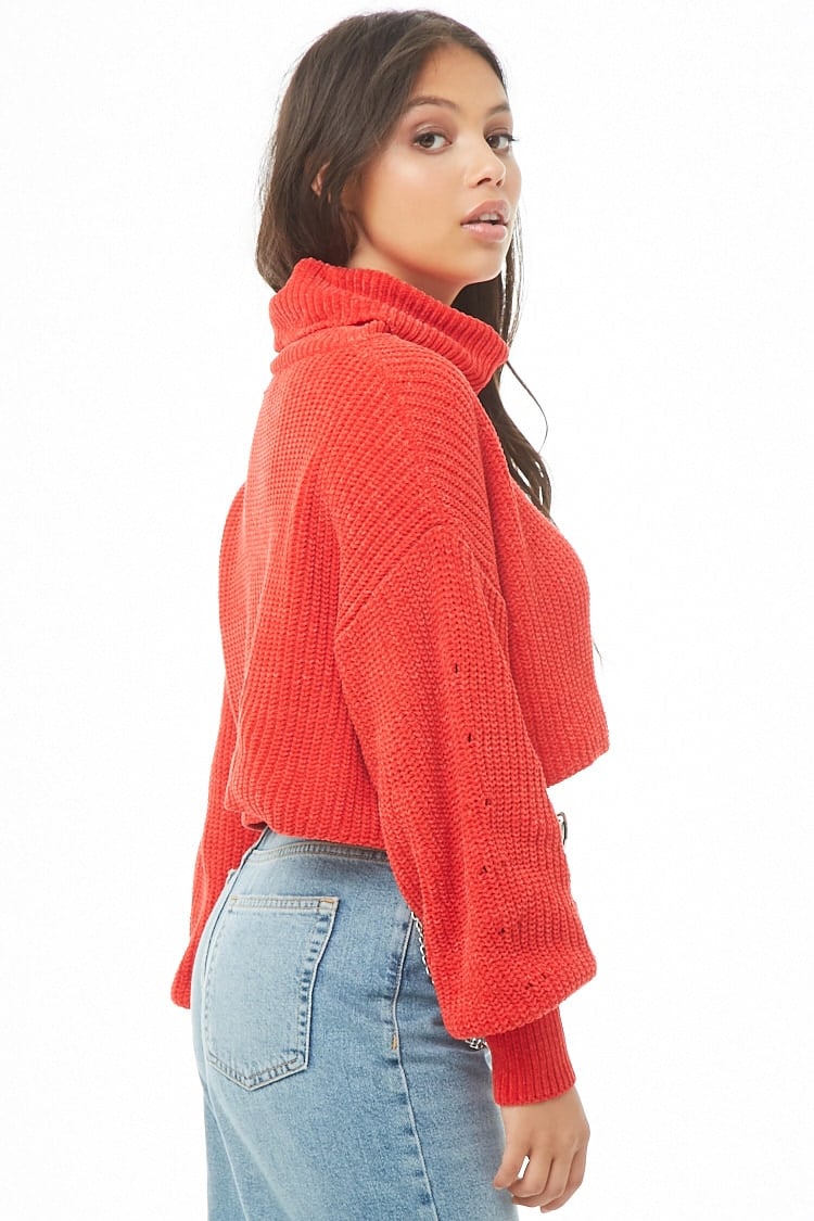 Forever 21 Cropped Turtleneck Chenille Sweater