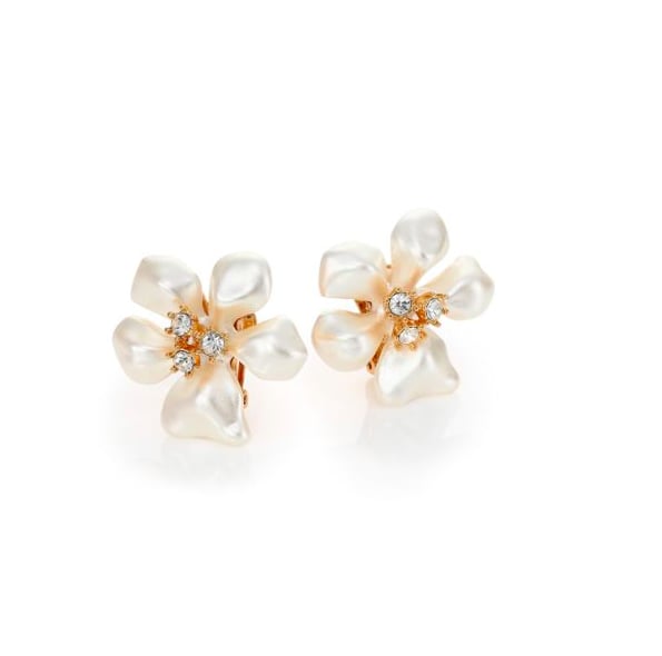 Kenneth Jay Lane Faux Pearl & Crystal Flower Earrings
