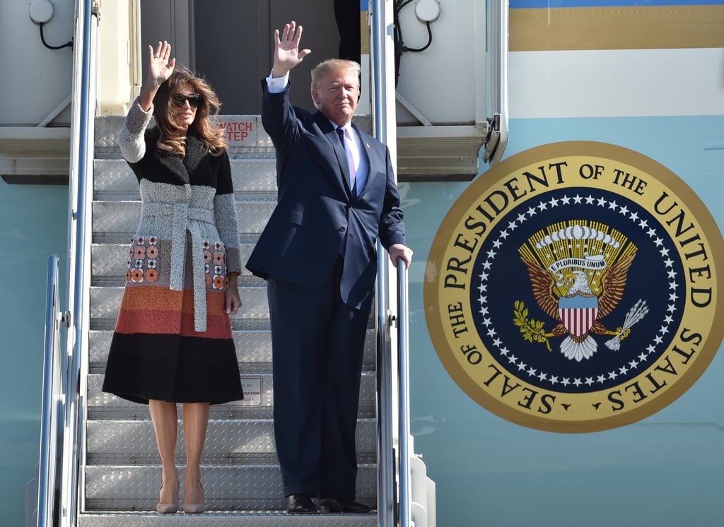 Melania in a Fendi Coat and Hervé Pierre Skirt