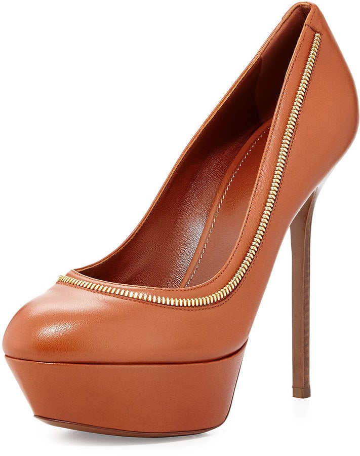 Sergio Rossi Zipper-Trim Platform Pump, Medium Brown ($815)