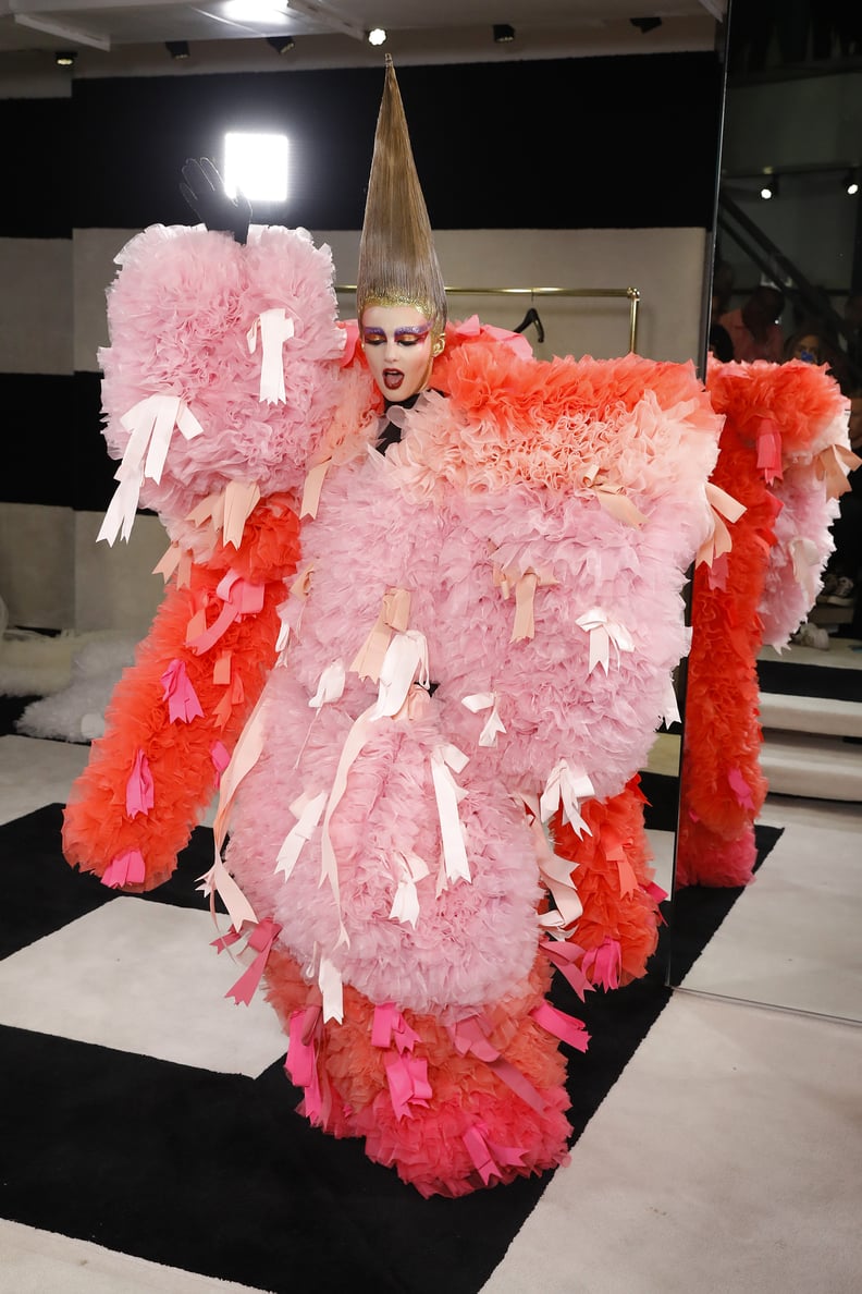 Model Ariel Nicholson in Tomo Koizumi at New York Fashion Week