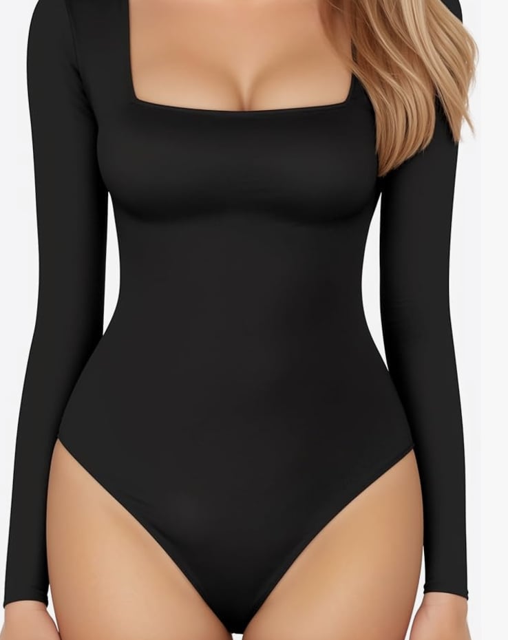 Mangopop Square Neck Long Sleeve Bodysuit