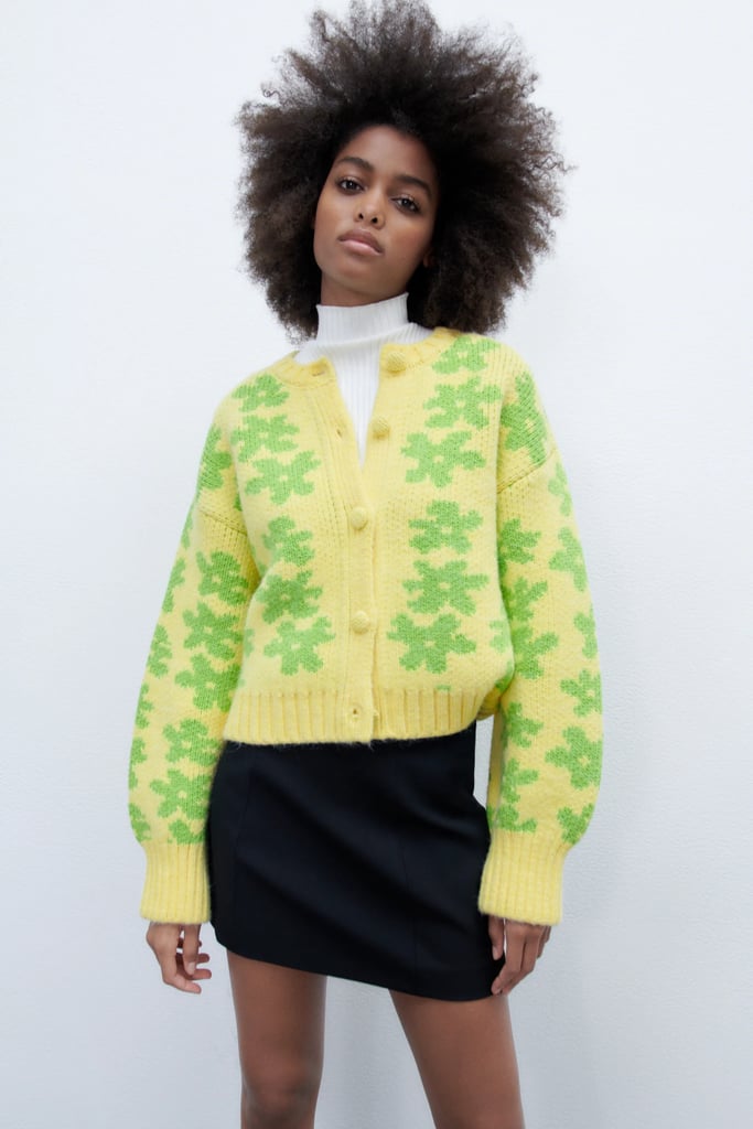 A Pop of Sunshine: Floral Jacquard Knit Cardigan