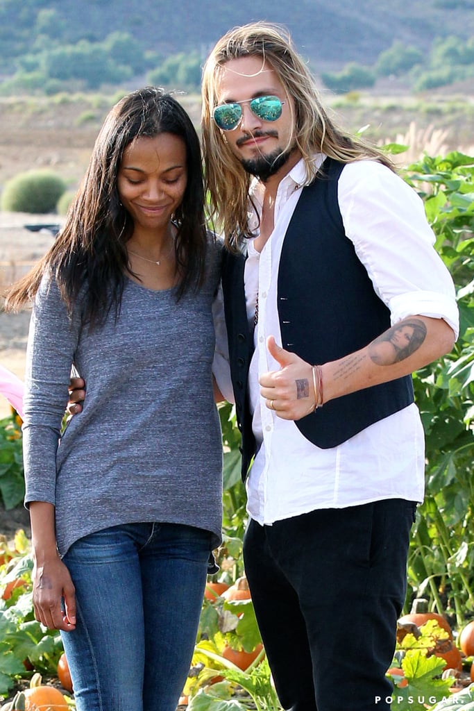 Zoe Saldana and Marco Perego Take Twins to the Pumpkin Patch