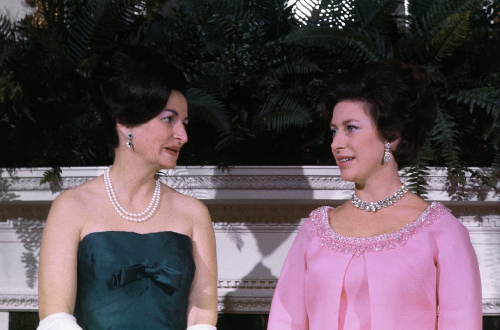 Princess Margaret speaks with First Lady Claudia Alta "Lady Bird" Johnson at the White House.