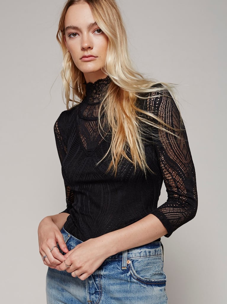 "With an eye on 2017's biggest trends, I want to invest in a high-neck top. Right now I'm all about this lacy quarter-sleeve number ($50) from Free People. Maybe I'll wear this with my snap button pants." — ML