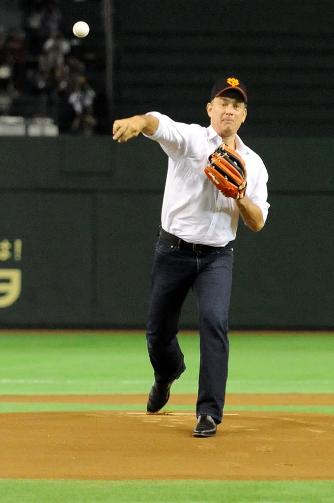 Tom Hanks hit the mound to throw out the first pitch for a professional baseball team in Japan in May 2009.
