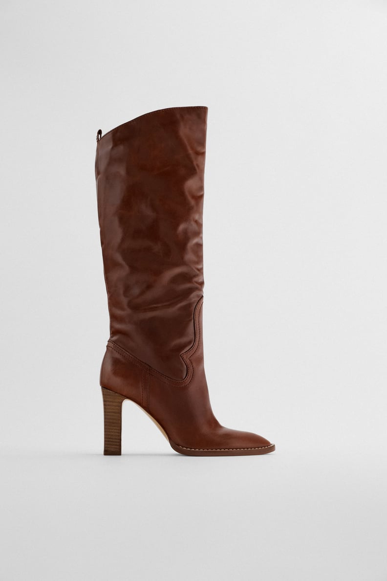 Zara High-Shaft Heeled Leather Boots