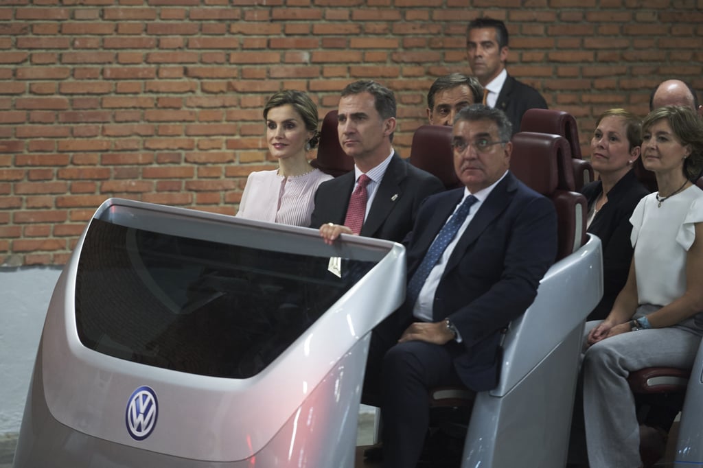 Queen Letizia and King Felipe VI at the Volkswagen factory in Navarra, Spain.