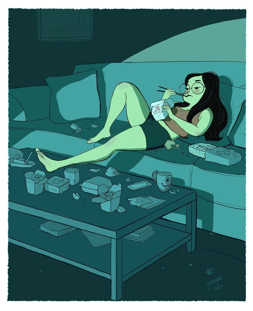 Eating takeout and binge-watching your shows all night. Eating takeout and binge-watching your shows all night.