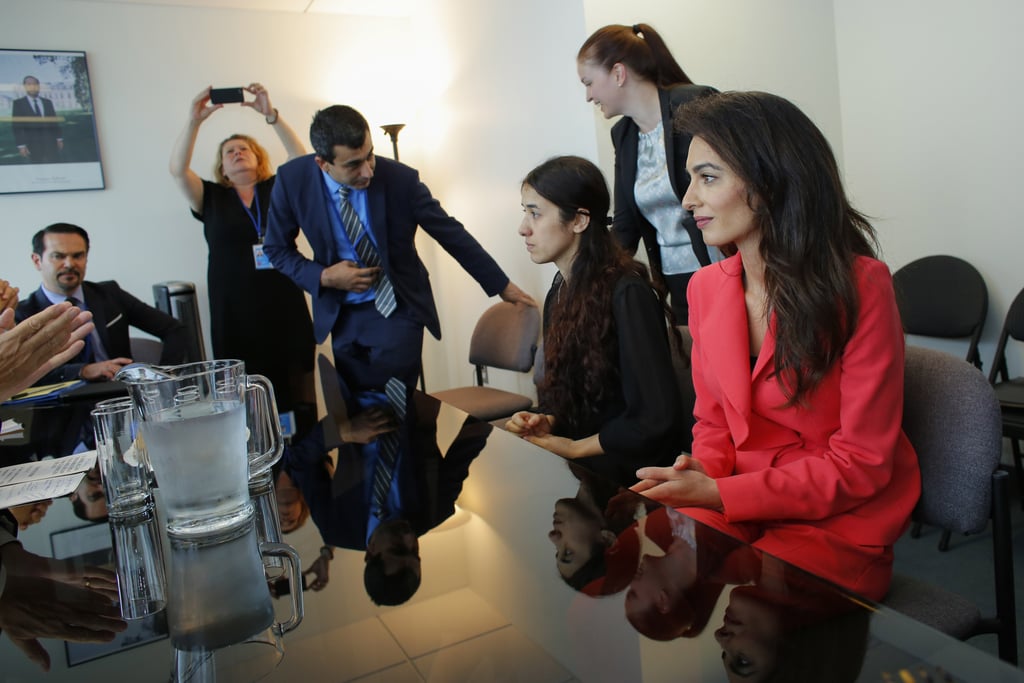 For a meeting at the United Nations, Amal chose a ruffled Max Mara outfit that was both professional and striking.
