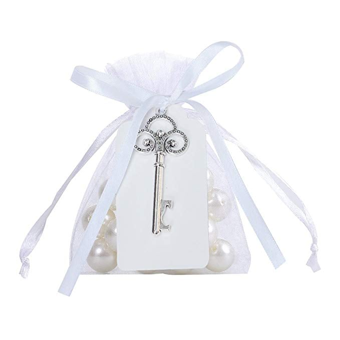 Rustic Vintage Key Bottle Opener with Card Tag and Sheer Bags