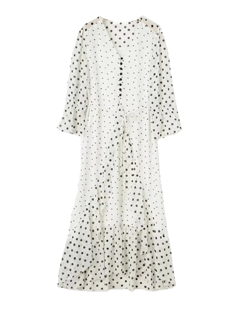 Goodnight Macaroon 'Jeanne' Ruffle Polka Dot Heart Print Maxi Dress