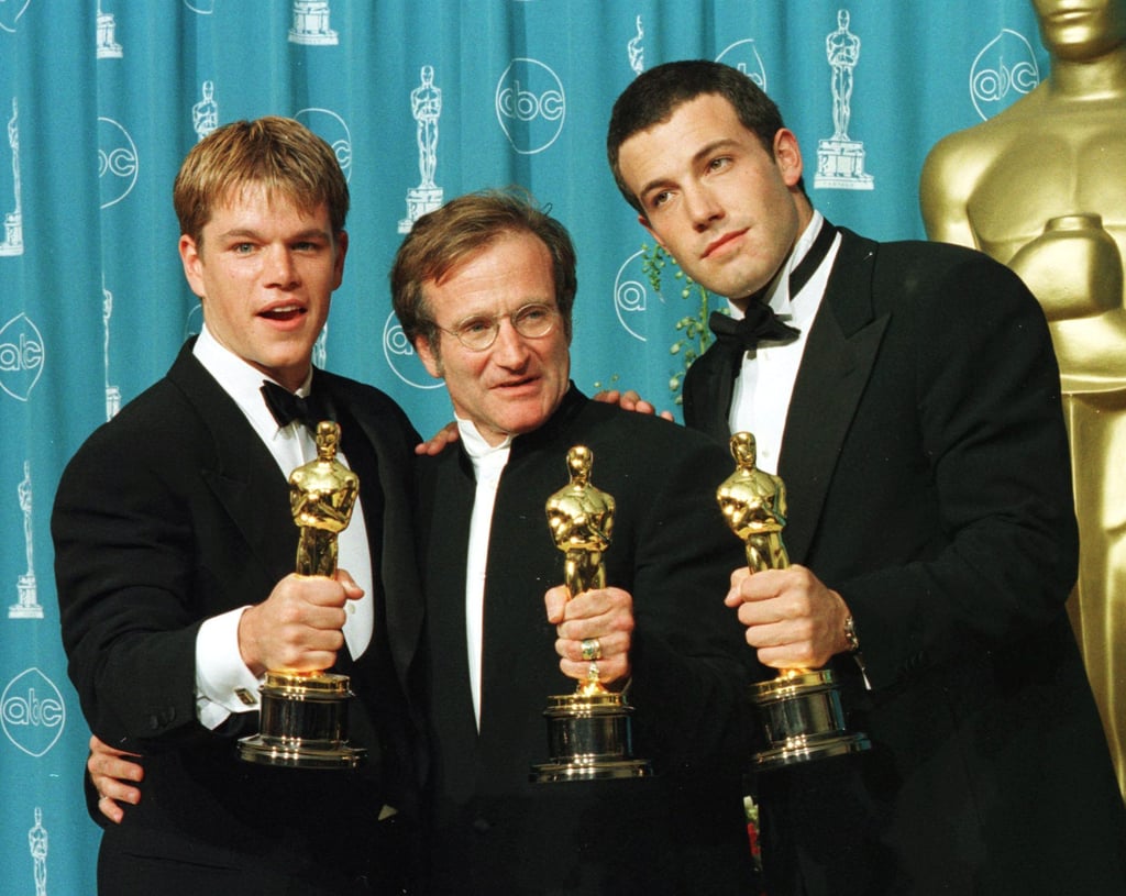 After his Oscar win, Robin posed in the press room with fellow winners Ben Affleck and Matt Damon, whom he worked with in Good Will Hunting.