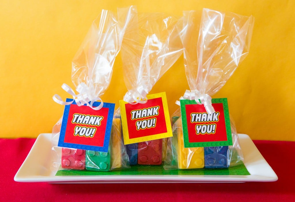 Maegan filled up clear bags with Lego chocolates and attached "Thank you!" tags to each one as an extra treat for the staff to take home with them.
To see all of Maegan's Lego printables, visit her Etsy shop.

Related:

BAM! A Seriously Super Superhero Staff Appreciation Week Party
Hats Off! A Seuss-ical Way to Celebrate Teacher Appreciation Week!