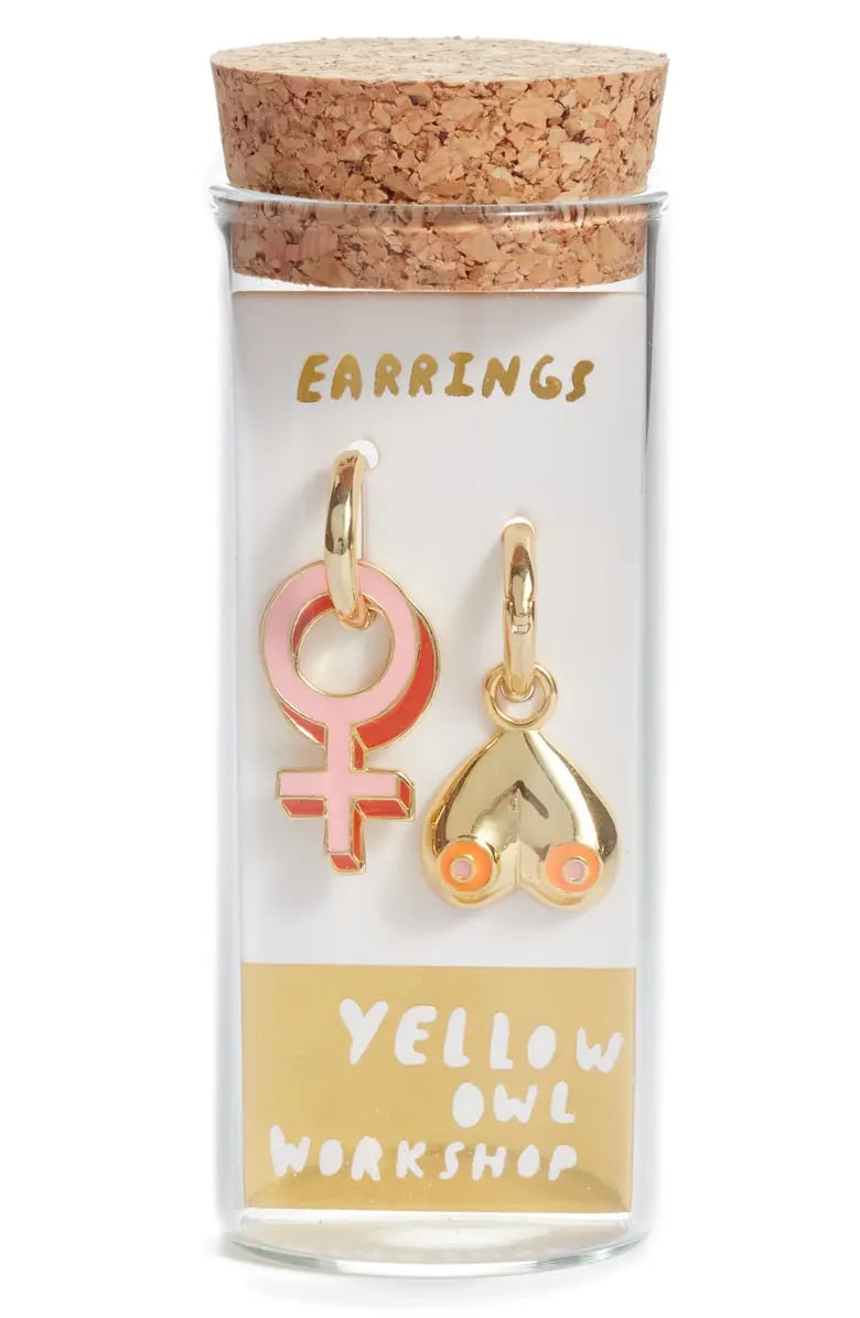 Something Cute: Yellow Owl Workshop Women's Lib Mismatched Drop Hoop Earrings