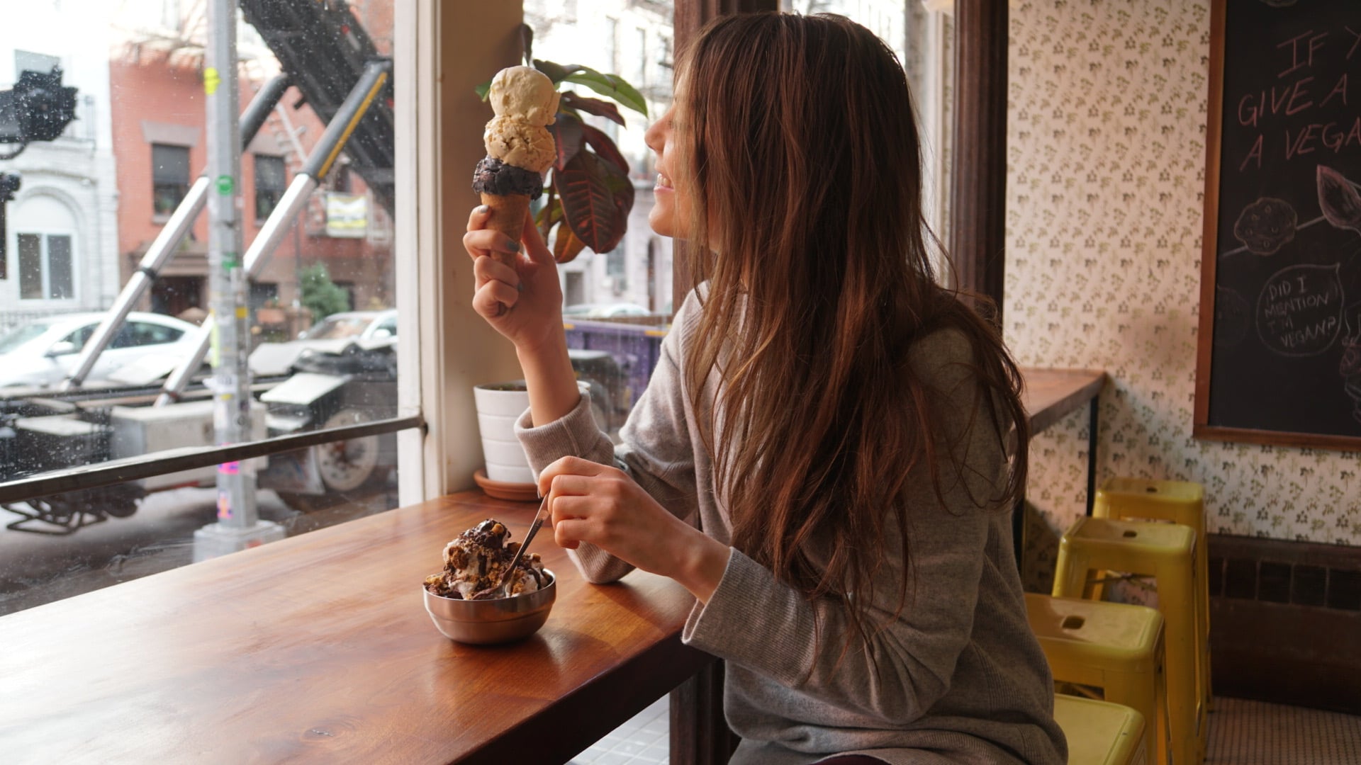 Hilary eating ice cream