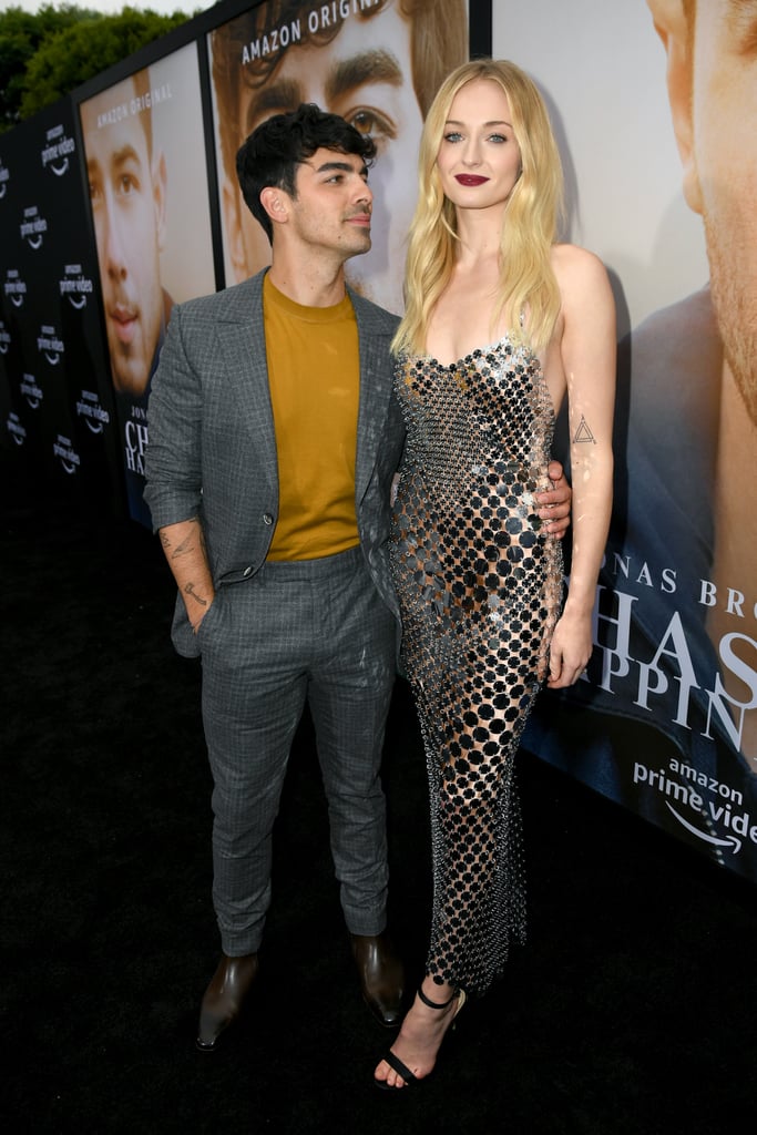 Sophie Turner Silver Chainmail Dress With Joe Jonas