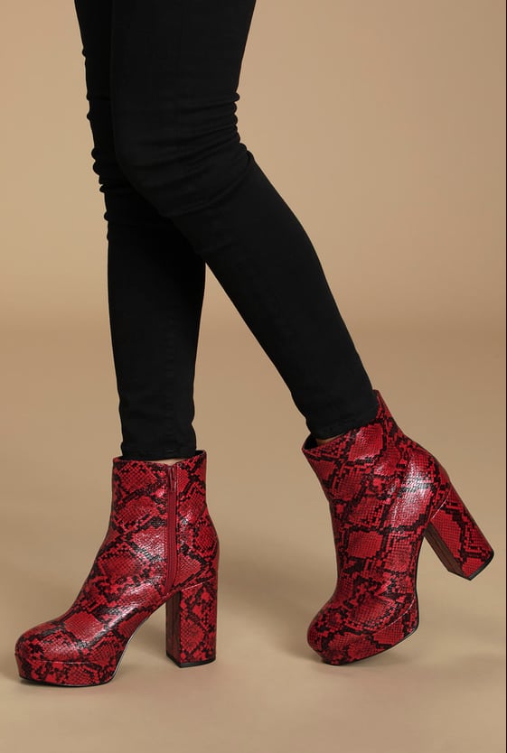 Layne Red and Black Snake Platform Ankle Booties