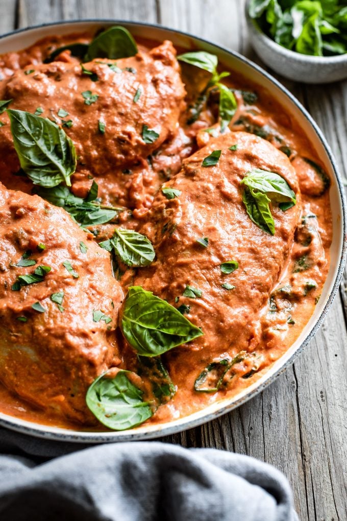 Whole30 Creamy Tomato Basil Chicken and Spinach