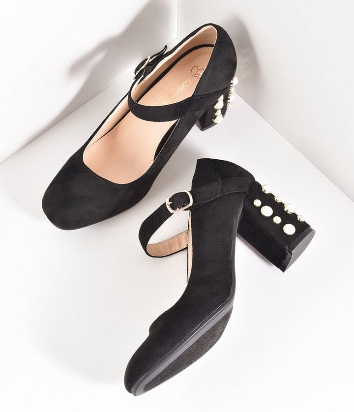 black pumps with pearls