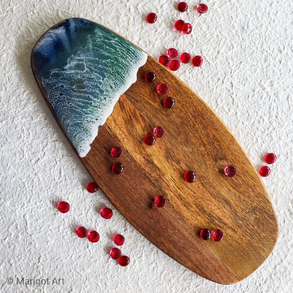 "Marigot Bay 3" Liquid Art Wood Cheese Tray