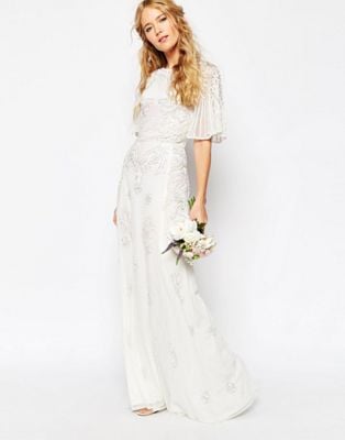Asos Bridal Iridescent Flutter Sleeve Maxi Dress
