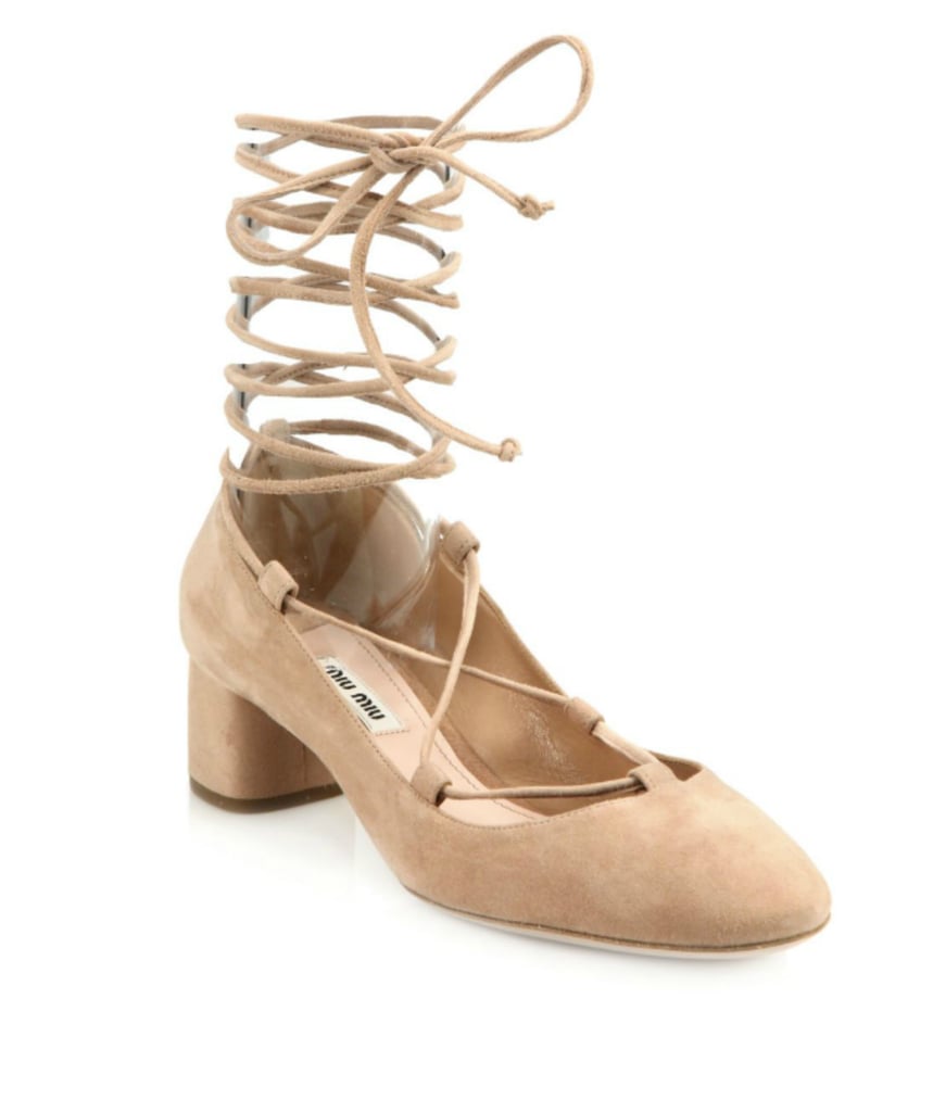 Miu Miu Suede Lace-Up Block-Heel Pumps ($695)