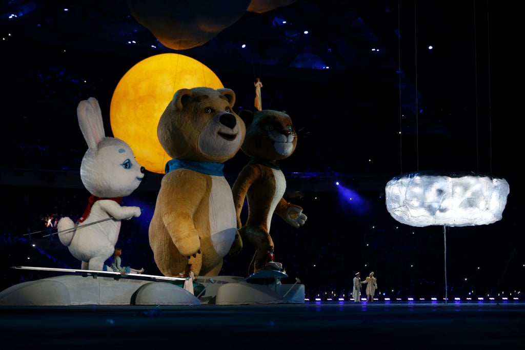 The Sochi mascots made their way to the center of the arena.