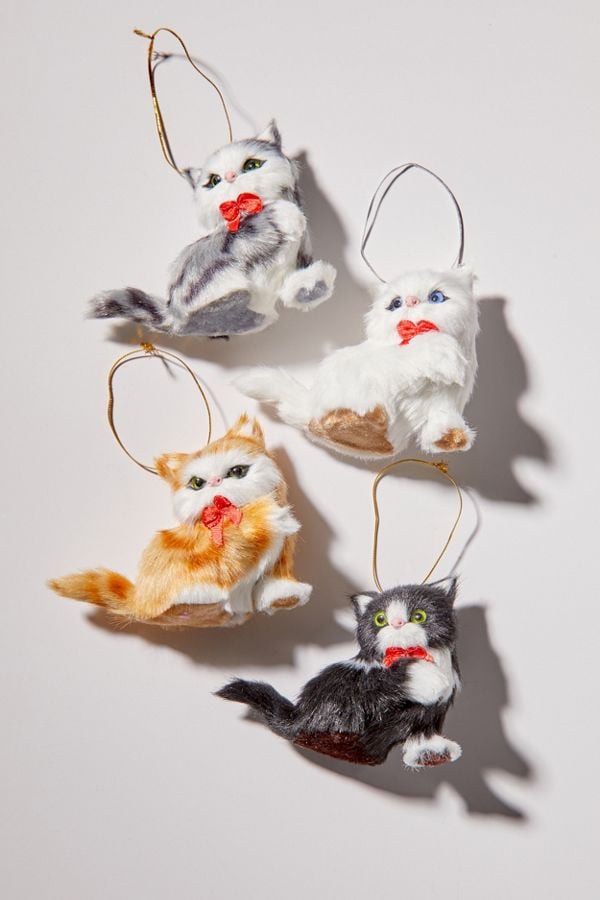 Furry Bow Tie Cat Christmas Ornament