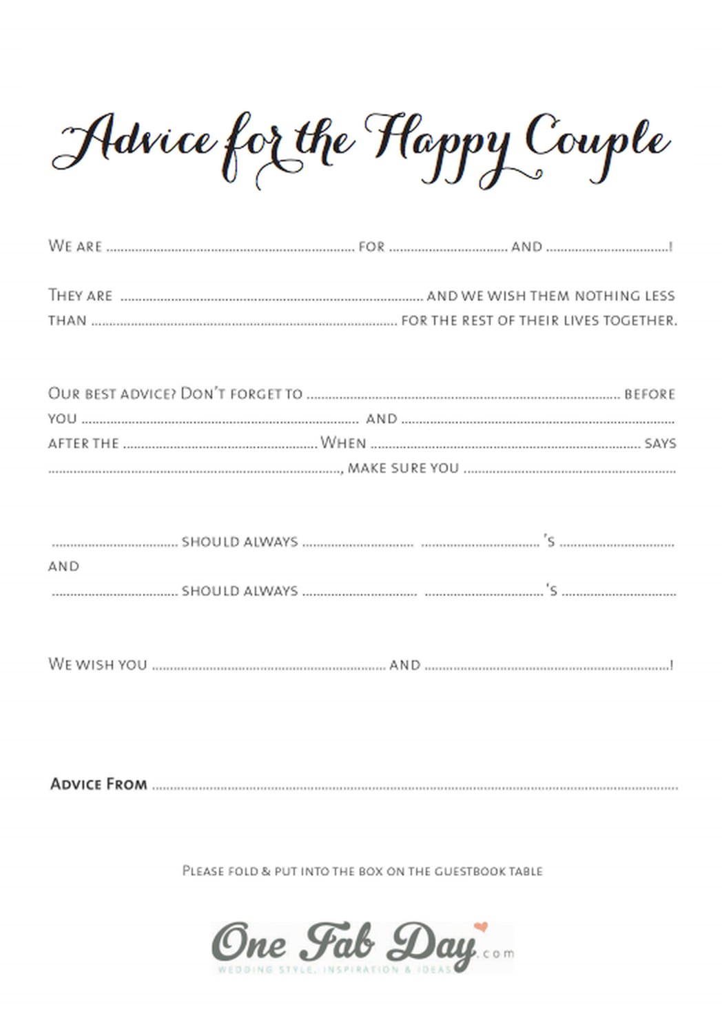 Free Printable Wedding Mad Libs | PS Smart Living
