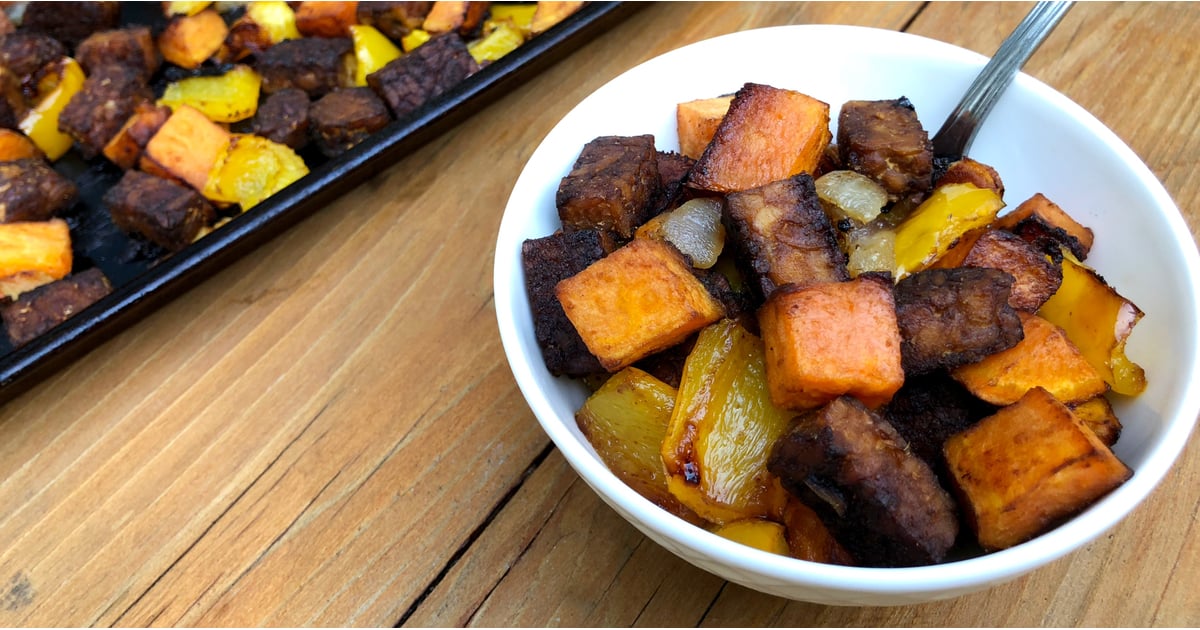 Roasted Tempeh, Sweet Potato, Pepper 1Pan Meal POPSUGAR Fitness