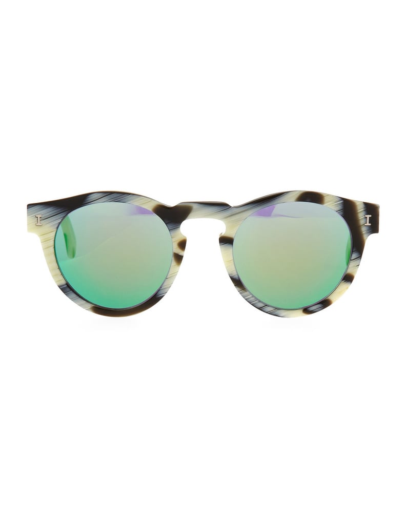 Illesteva Leonard Round Horn-Pattern Sunglasses With Mirror Lens