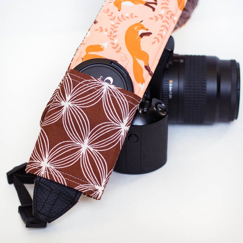 Coral Foxes and Brown Circles Camera Strap