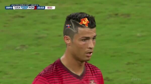 Cristiano Ronaldo, can we talk about that hair? 
Source: Twitter user TerezOwens