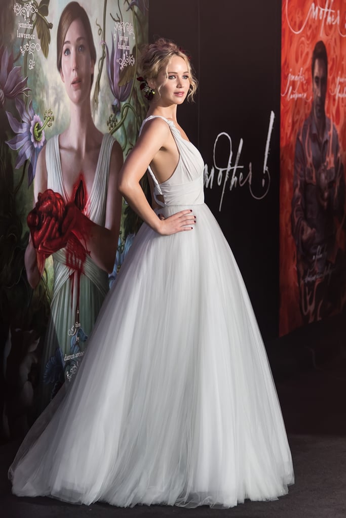 Jennifer Lawrence in White Dior Dress at Mother Premiere