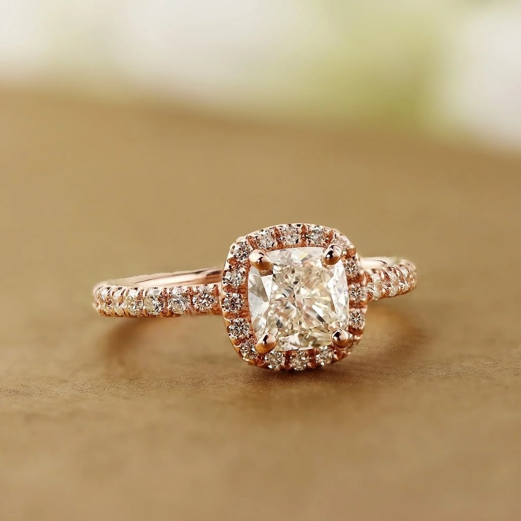 Auriya 14K Rose Gold Cushion-Cut Halo Diamond Engagement Ring