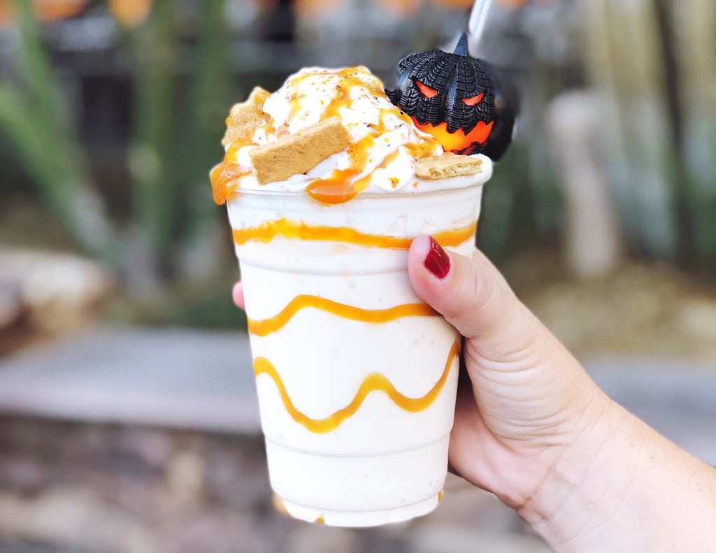 The pumpkin spice milkshake has a caramel sauce drizzled throughout and on top of the whipped cream.