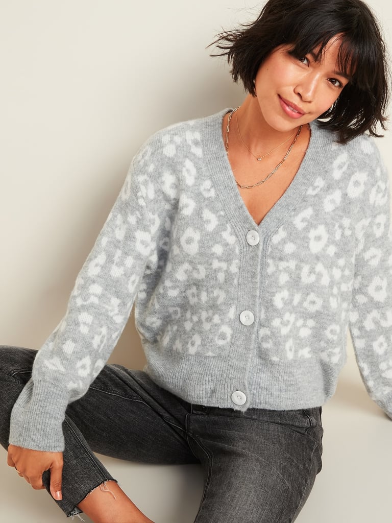 Leopard-Print V-Neck Cardigan Sweater