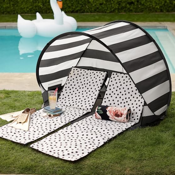 PB Teen The Emily & Meritt Sun Shade Tent, Black/White Stripe