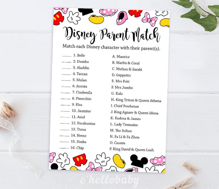 Disney Parent Match Baby Shower Game Coed Baby Shower