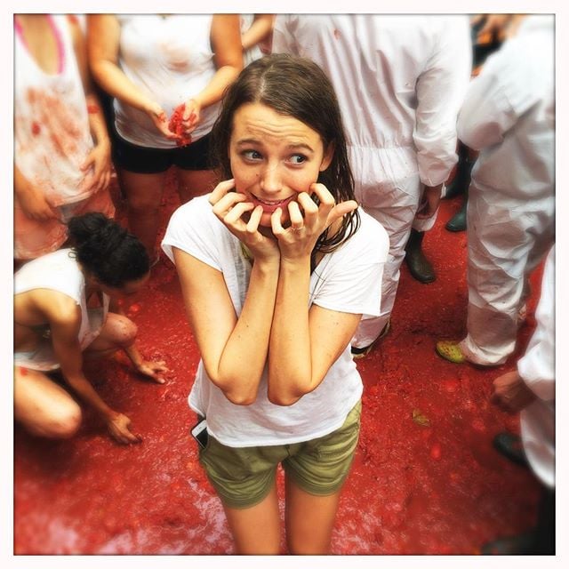 Blake shared this photo of herself in what appears to be a tomato sauce fight, writing, "Before . . . #YesDummyHasHerPhoneInHerPocket."