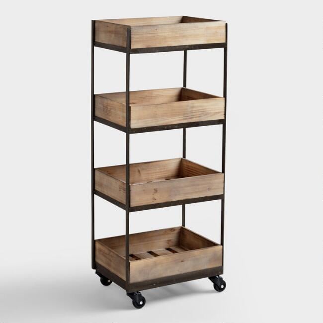 4-Shelf Wooden Gavin Rolling Cart