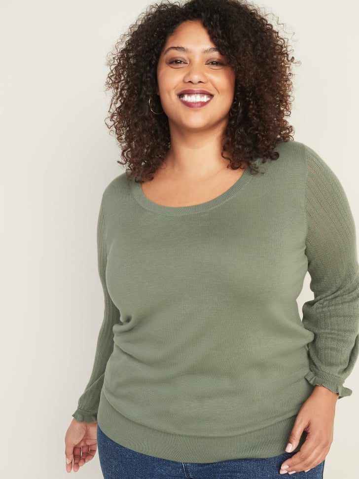 Old Navy Pointelle-Knit Ruffle-Sleeve Sweater | The Best Plus-Size ...
