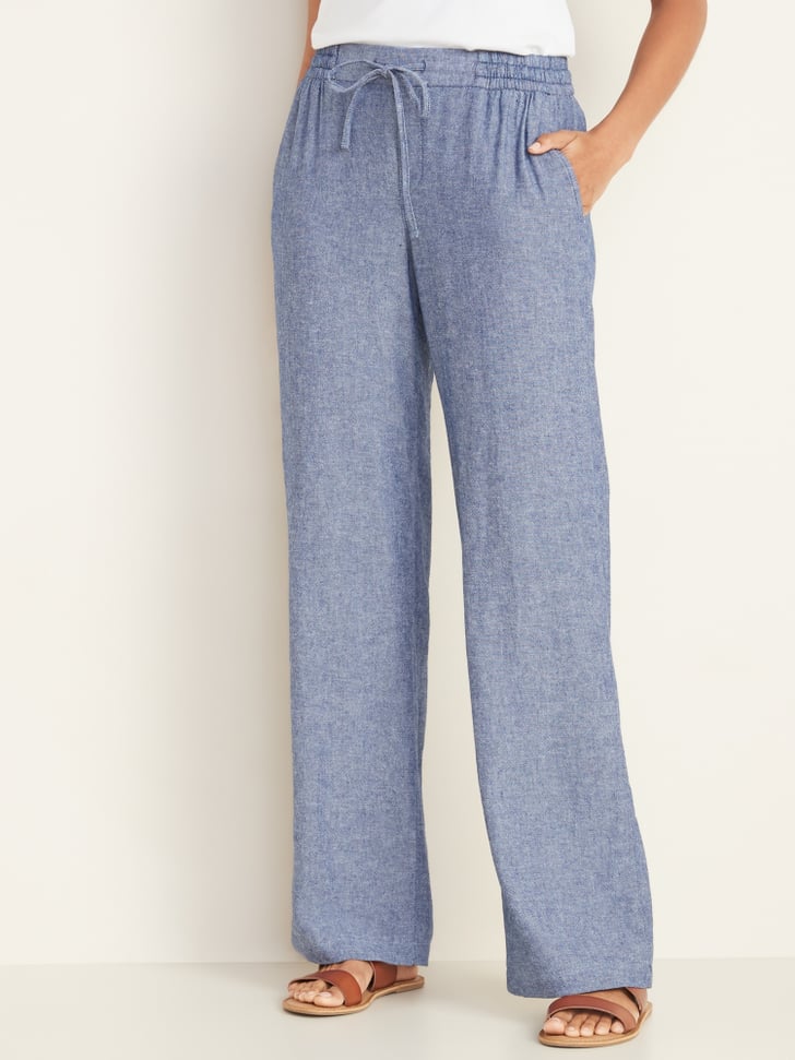 Old Navy Mid-Rise Wide-Leg Linen-Blend Pull-On Pants in Chambray Blue ...