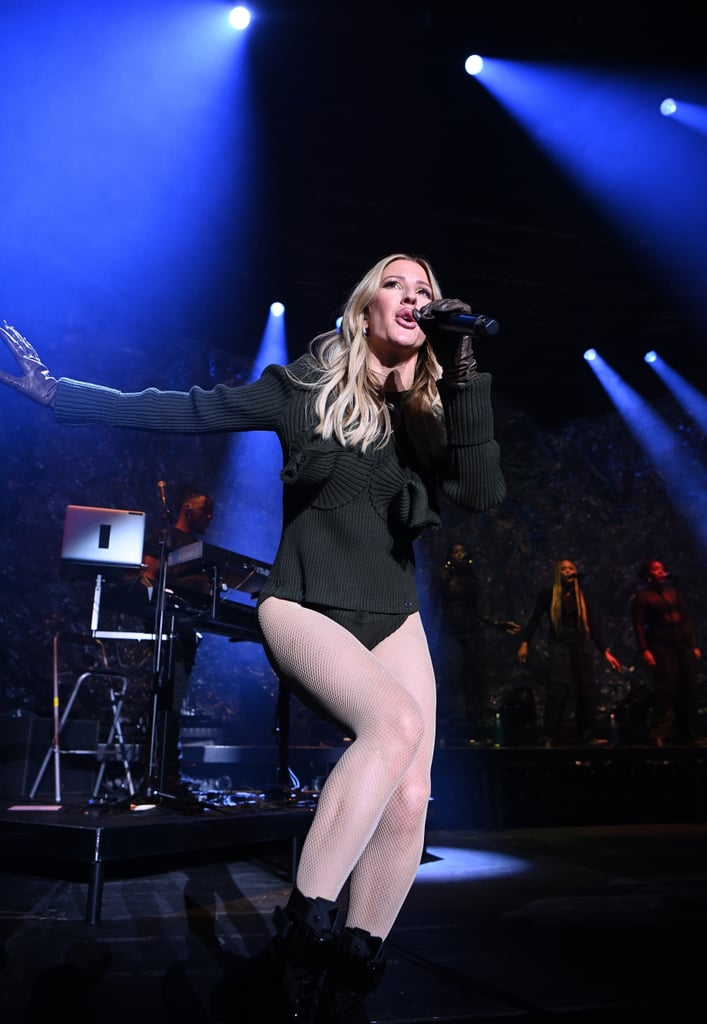 Ellie Goulding's Black Briefs and Fishnet Tights