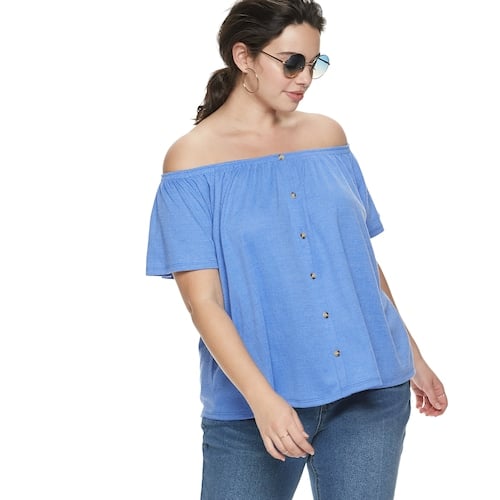 POPSUGAR Plus Size Off-the-Shoulder Button Front Top