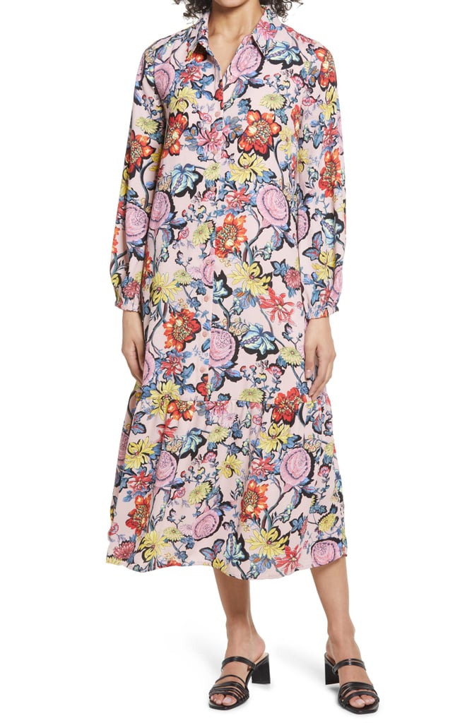 Halogen Floral Long Sleeve Popover Shirtdress