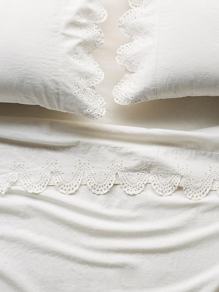 Anthropologie Embroidered Linen Caroline Sheet Set